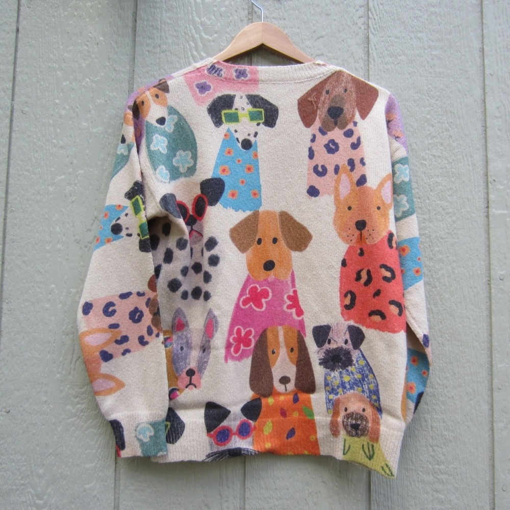 Womens Sweater size M Flroal knitted Dog Print Design Colorful Pullover comfy - Picture 2 of 7